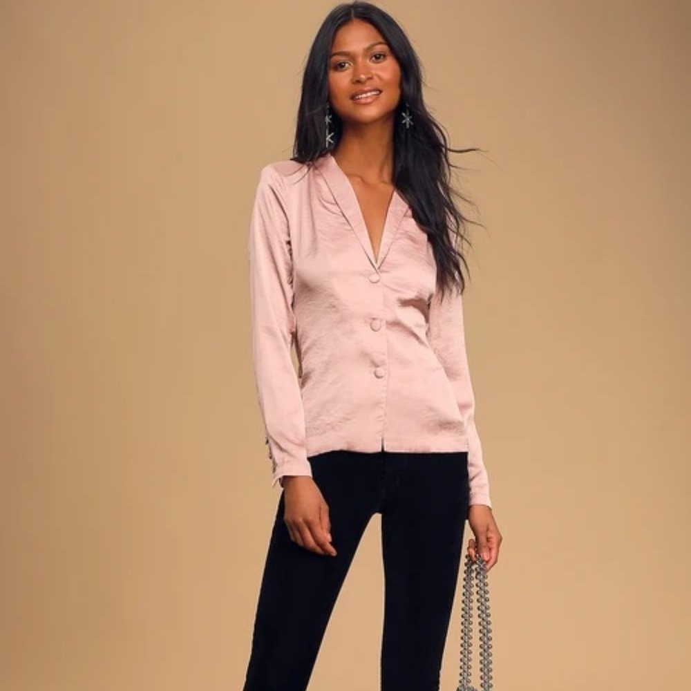 Mauve Satin Button-Up Top